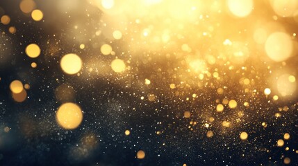 Abstract background with glowing golden bokeh lights on a dark backdrop.