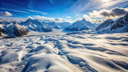 Fototapeta premium Snow covered landscape and mountains in tilted angle