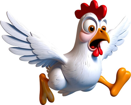 A Cartoon Chicken in Flight