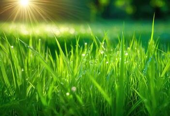 Obraz premium detailed close shot capturing vibrant green blades grass natural texture freshness, nature, realism, macro, foliage, pattern, plant, outdoor, summer, lawn