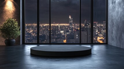 Minimalist Interior with Night City View
