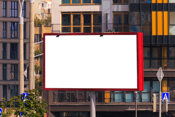 Background for design. Advertising billboard along the road in the city on a sunny day