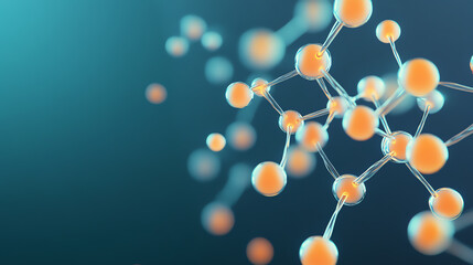 Close-up of molecular structure with interconnected orbs on a colorful background, showcasing scientific elements and precision in modern research.