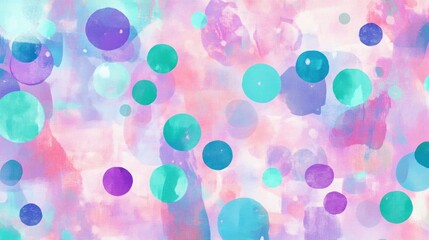 Abstract watercolor background with colorful circles in shades of pink, blue, and purple.