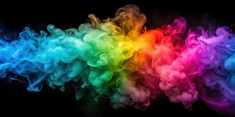 Abstract Swirling Smoke in Vivid Rainbow Hues, A Symphony of Colors on a Dark Background