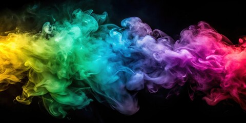 Abstract Colorful Smoke Swirling and Dancing on a Black Background