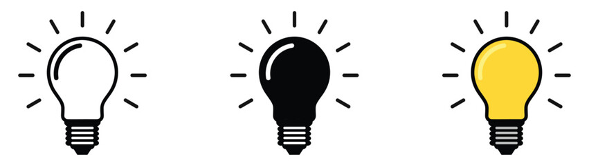 Light bulb icon set. Idea icon. Lamp concept. Light bulb, isolated in modern outline, flat, and colored design. Vector illustration