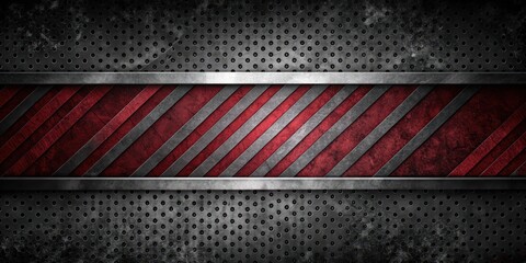 Abstract Red and Grey Metal Texture with Diagonal Stripes and Perforated Surface