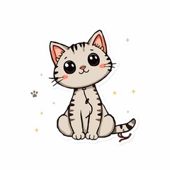 Obraz premium Cute cartoon cat with big eyes sitting on a white background.