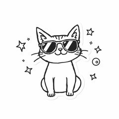 Obraz premium Cool cat with sunglasses and stars. Cute cartoon illustration for kids and adults.