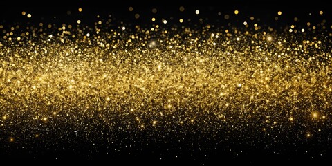Fototapeta premium A shimmering cascade of golden glitter against a black background, evoking a sense of celebration and luxury.