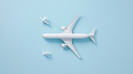 Obraz premium High-quality cutout of white airplanes on a light blue background, ideal for travel-themed designs.