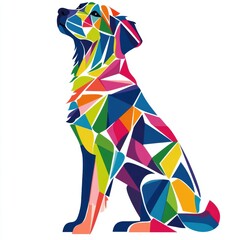 Colorful geometric illustration of a dog in a stylized design.