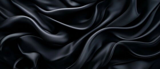 Obraz premium Elegant black satin fabric texture with smooth, flowing folds.