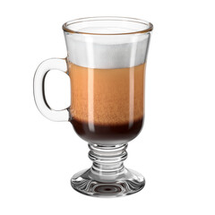 Irish Coffee glass on transparent isolated background. Bar theme. Glassware with the drink. 3d rendering.