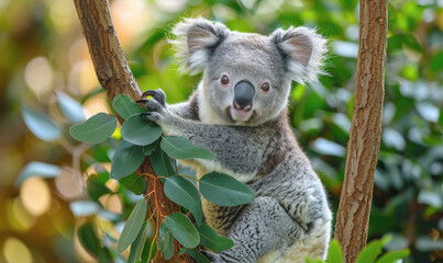 Obraz premium A koala is sitting on a tree branch