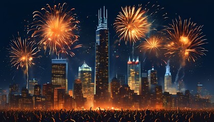 Crowd wathing fireworks in the city