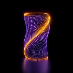 Fototapeta premium Abstract High-Tech digital Cylinder with Glowing Yellow and Purple particle in a Waveform Mesh. data streams and processing, dynamic flow visualization, networking, holographic projections.