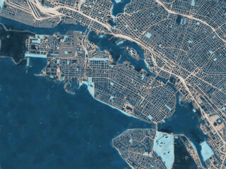 Painterly Style City Map of Alameda  California, USA in a Blue Color Scheme.