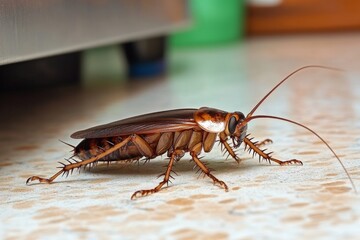 Large american cockroach crawling on kitchen floor