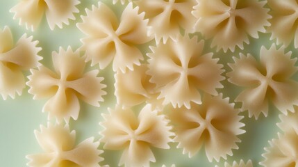 Obraz premium Close-up of farfalle pasta textures, isolated on a pastel light green background, highlighting detail.
