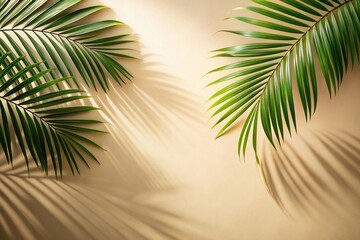 Soft shadows of palm leaves on creamy background