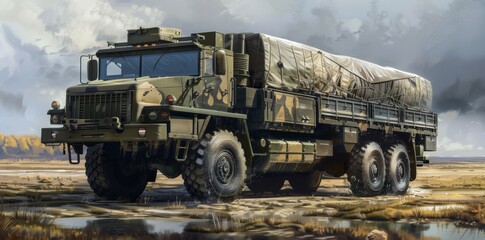 Obraz premium Military Transport Truck. Strong and Powerful Concept