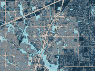 Painterly Style City Map of Allen Texas, USA in a Blue Color Scheme.