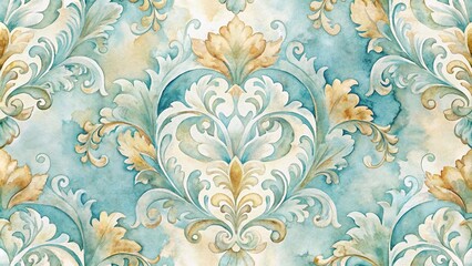 Soft watercolor wash damask pattern