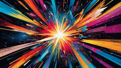 Vibrant shapes and sharp lines bursting outward, symbolizing inspiration. AI-generated.	