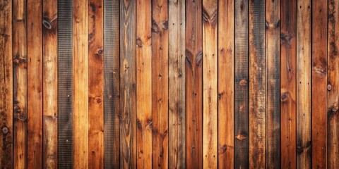 Naklejka premium A rustic wood panel wall with planks in various shades of brown and dark brown, creating a natural and textured background.