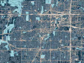Painterly Style City Map of Arlington Texas, USA in a Blue Color Scheme.