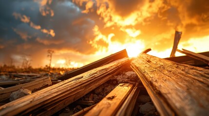 Aftermath of a Historical Event at Sunset