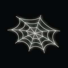 White neon sign is glowing in the shape of a spiderweb on a black background