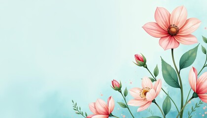 Naklejka premium Aqua and Gold Watercolor Floral Design on Solid color background