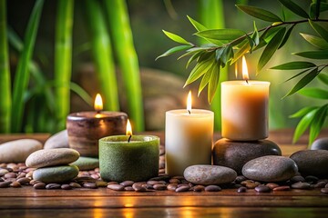 Soothing zen candles and stones creating a tranquil ambiance