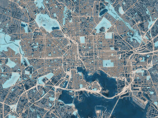 Painterly Style City Map of Baltimore Maryland, USA in a Blue Color Scheme.