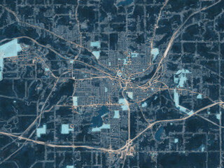 Painterly Style City Map of Battle Creek  Michigan, USA in a Blue Color Scheme.