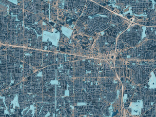 Painterly Style City Map of Beaverton Oregon, USA in a Blue Color Scheme.