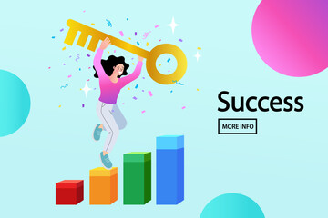 man and woman holding big key. 