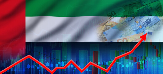 Growth of kuwait economy on the financial graph. Kuwait financial growth concept, economic recovery