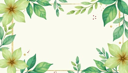 Chartreuse and Gold Watercolor Floral Design on Solid color background