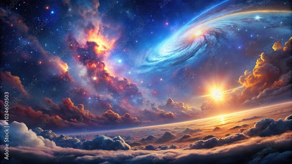 Canvas Prints space scene background with galaxy nebula clouds, worm's eye view