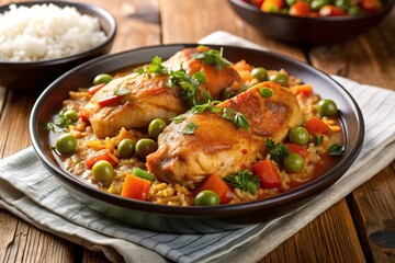 Fototapeta premium Spanish chicken stewed with rice