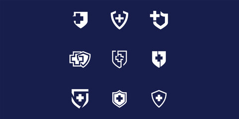 Set of Medical Shield Logo Design. Health protection shield logo designs for medical clinic service.