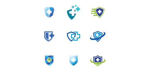 Set of Medical Shield Logo Design. Health protection shield logo designs for medical clinic service.