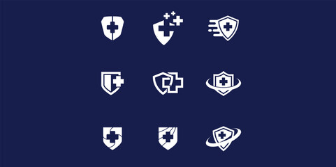 Set of Medical Shield Logo Design. Health protection shield logo designs for medical clinic service.