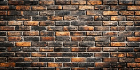 A textured brick wall with a mix of dark and orange hues, exhibiting the natural wear and tear of time.