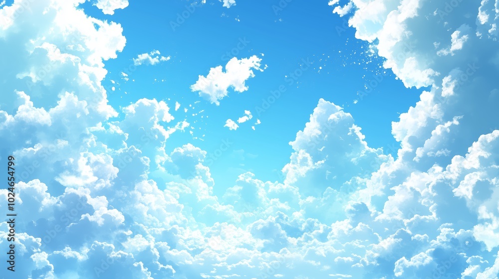 Wall mural beautiful fluffy clouds under a bright blue sky creating a serene atmosphere during a sunny day in e