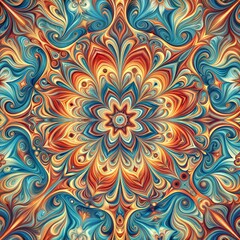 Colorful abstract pattern with swirling shapes and intricate designs resembling a mystical floral arrangement